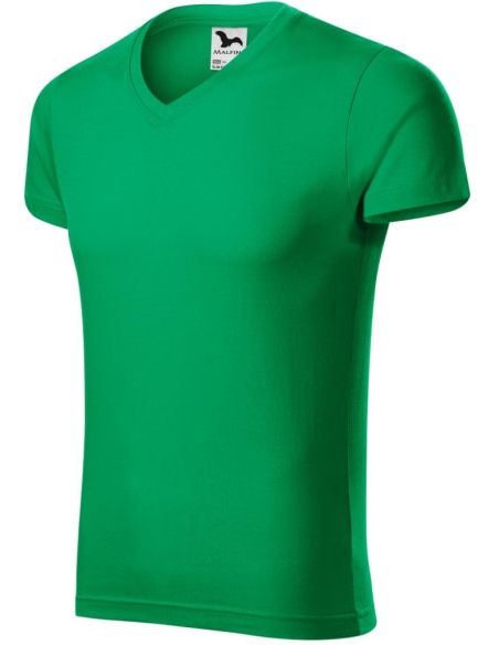 Tričko pánske Slim Fit V-neck 146 trávová zelená