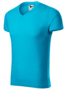Tričko pánske Slim Fit V-neck 146 tyrkysová