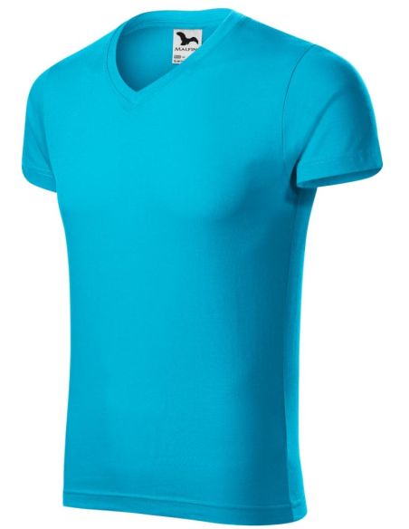 Tričko pánske Slim Fit V-neck 146 tyrkysová