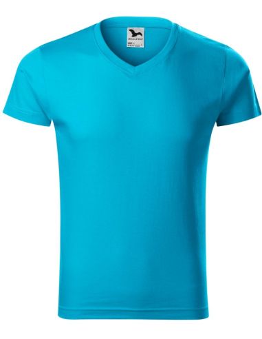 Tričko pánske Slim Fit V-neck 146 tyrkysová
