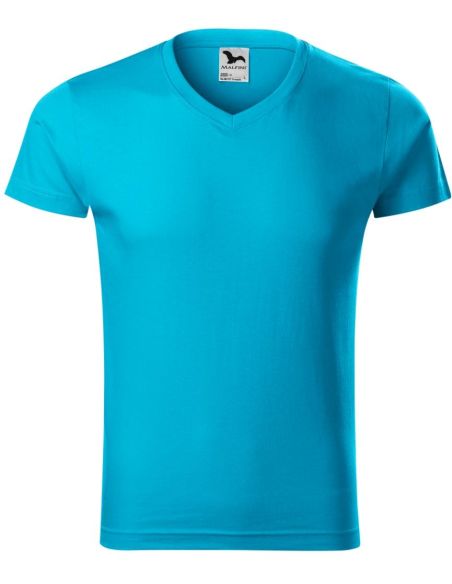 Tričko pánske Slim Fit V-neck 146 tyrkysová